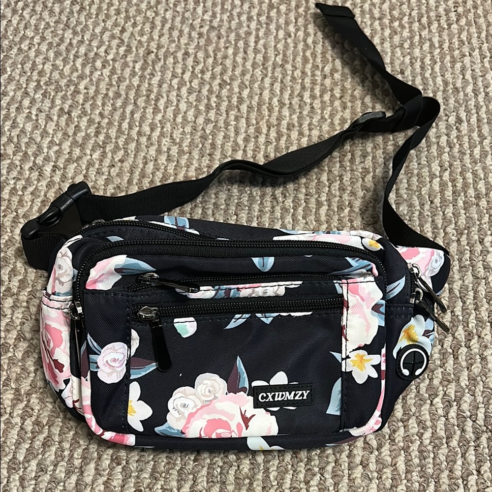 Floral Black Waist Bag